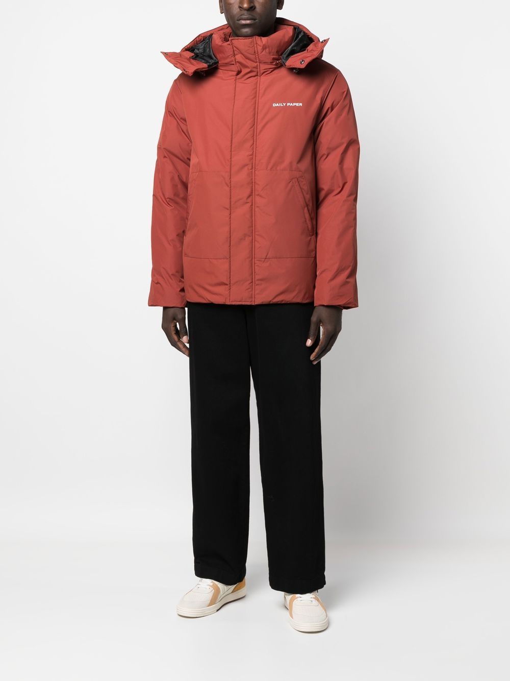 Shop Daily Paper Padded Hooded Jacket In Red