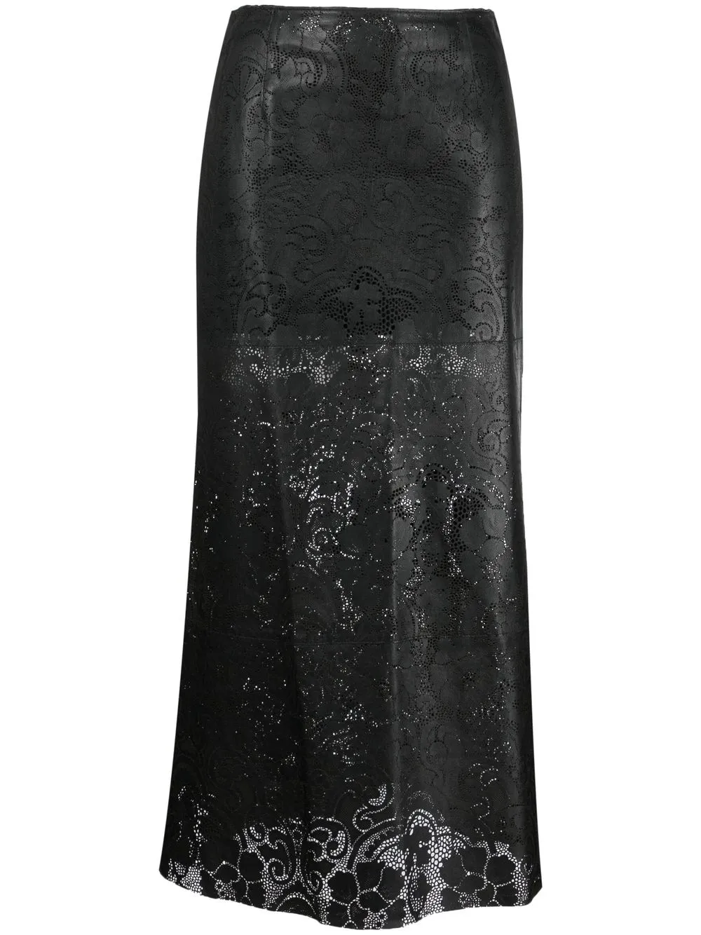 

Christian Dior 1990s pre-owned lace pattern leather skirt - Black