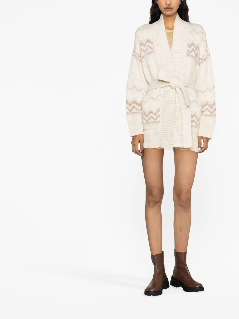 

Ermanno Scervino intarsia-knit belted cardigan - Neutrals