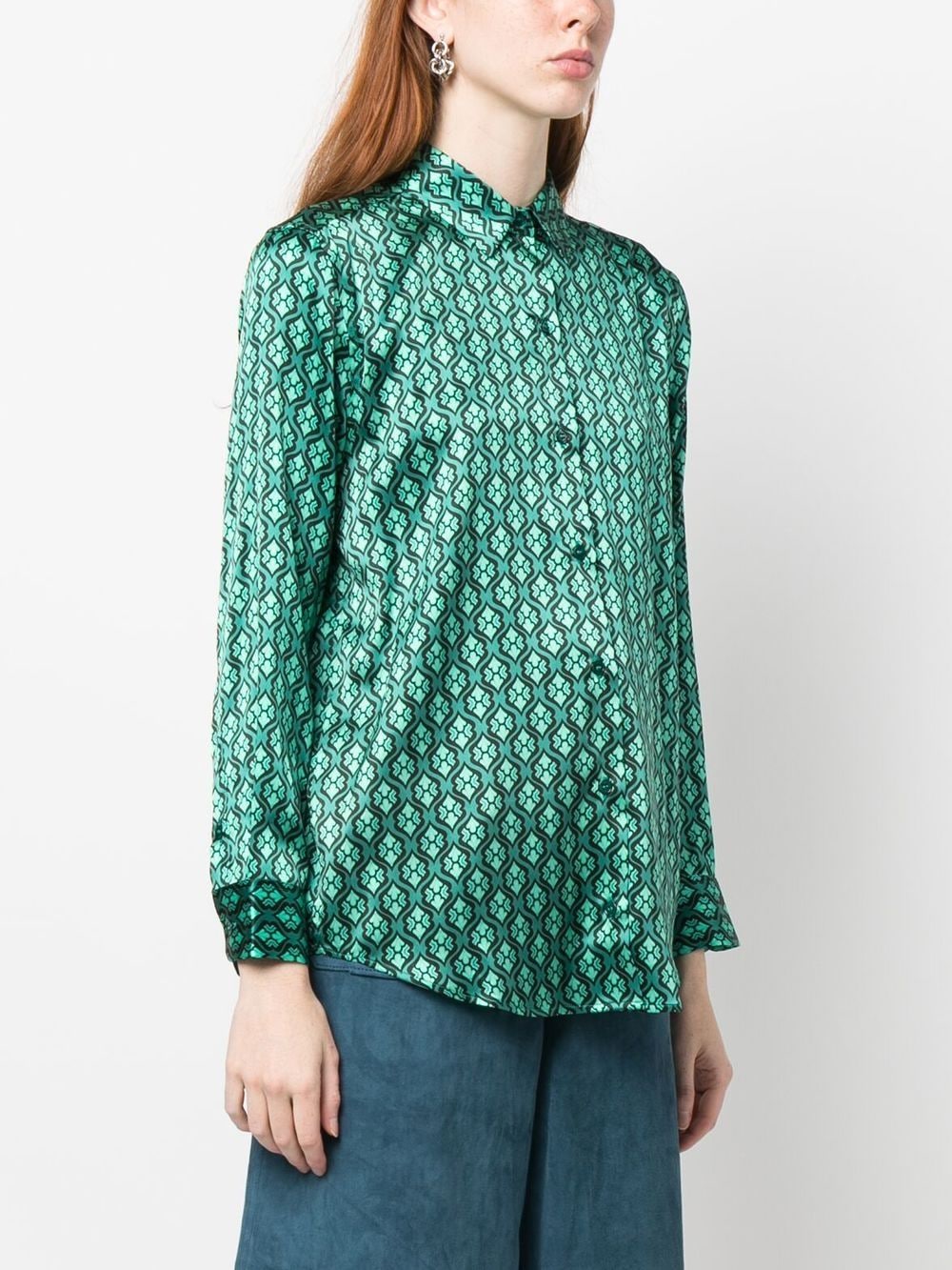Shop Paula Graphic-print Silk Shirt In Green