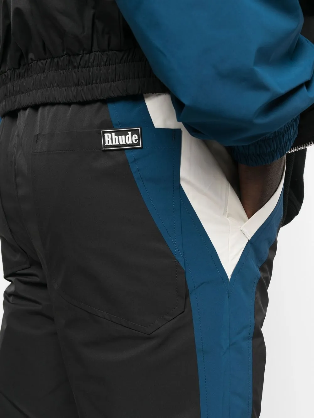 Rhude Colour-block Track Pants In Black