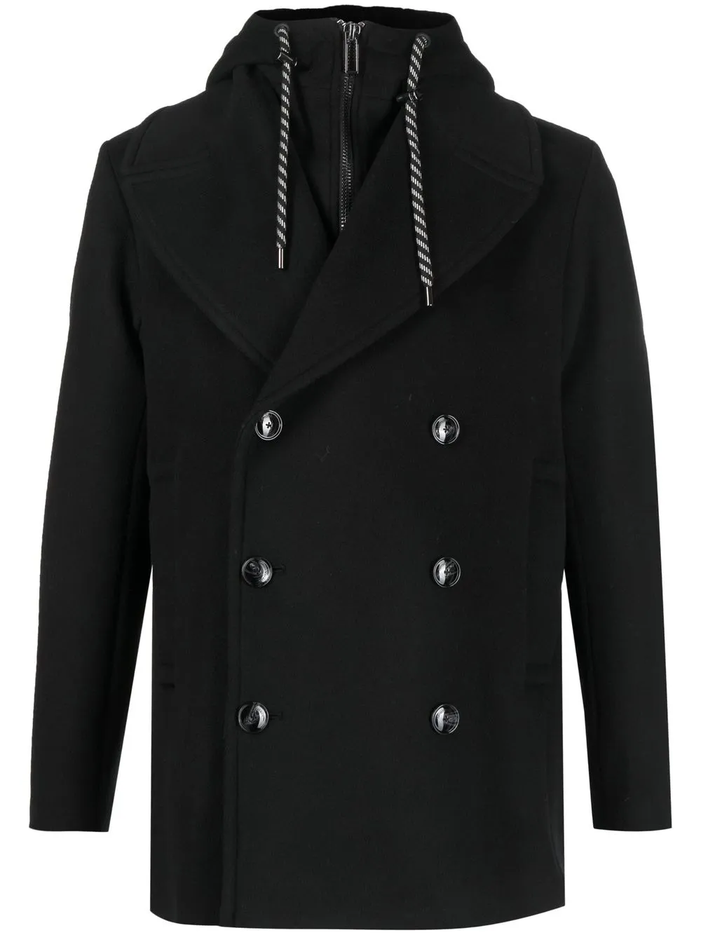 mens black hooded peacoat