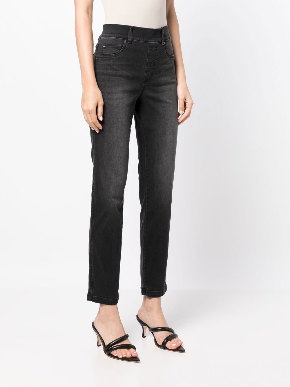 Shop Spanx High-rise Slim-cut Jeans In Black