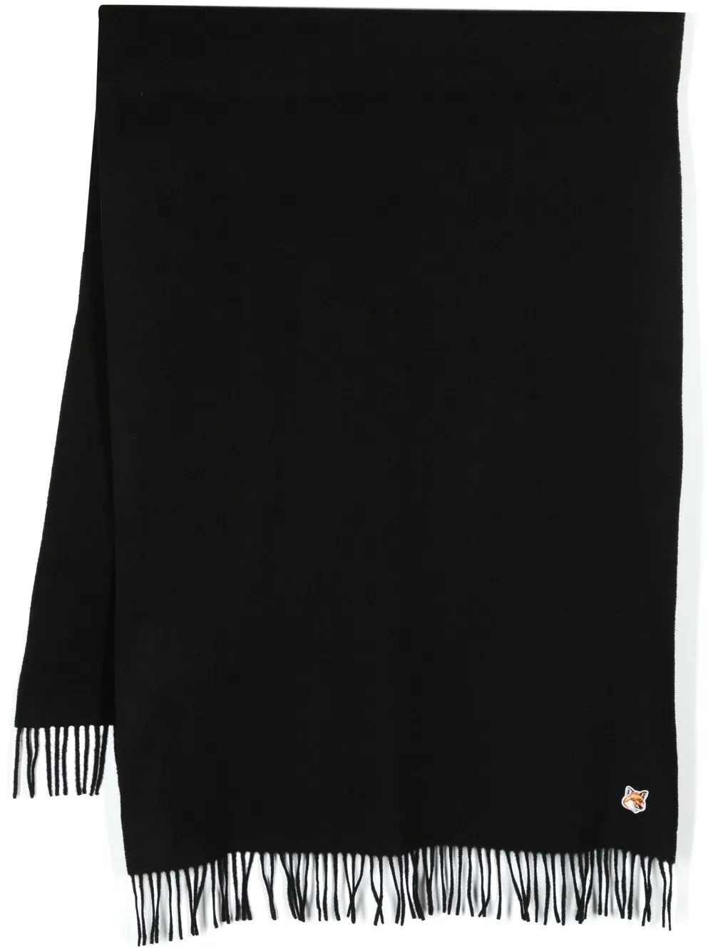 

Maison Kitsuné fox-patch fringed scarf - Black