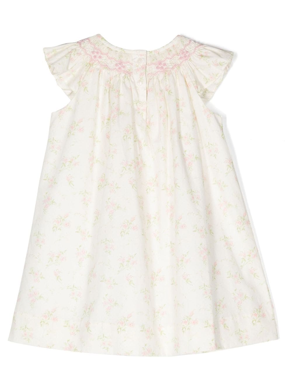 Shop Ralph Lauren Smocked-detail Floral-print Dress In Neutrals