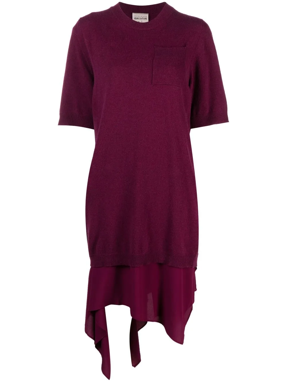 

Semicouture layered asymmetric-hem knit dress - Purple