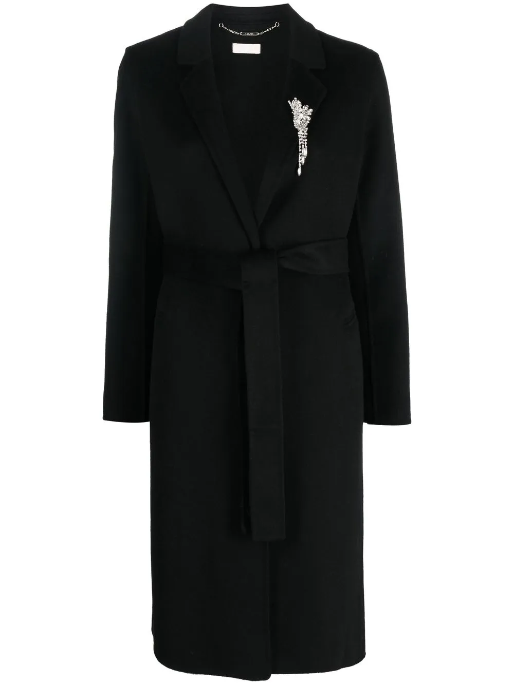 

LIU JO crystal-embellished brooch belted coat - Black