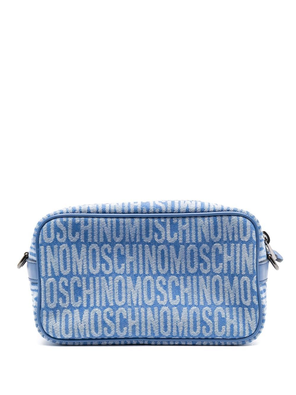 Shop Moschino Logo-jacquard Denim Makeup Bag In Blue