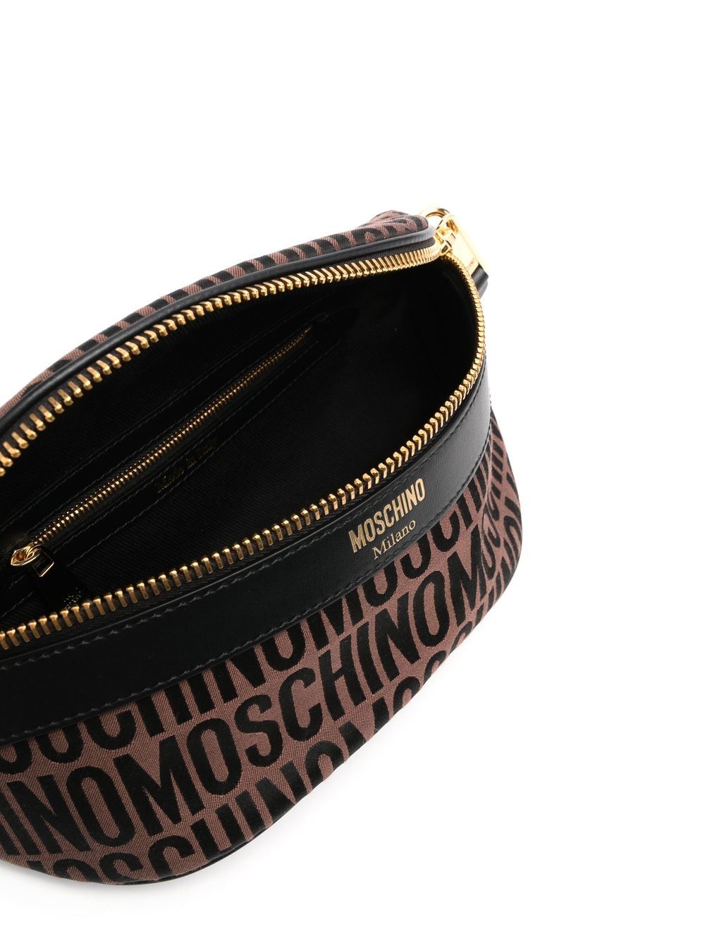 Shop Moschino Jacquard-logo Motif Belt Bag In Brown