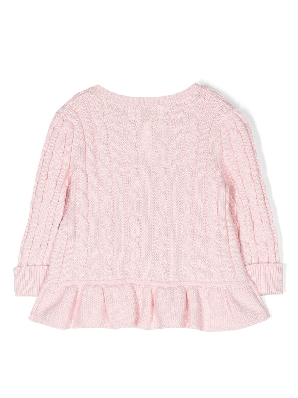 Shop Ralph Lauren Logo-embroidered Peplum Cardigan In Pink