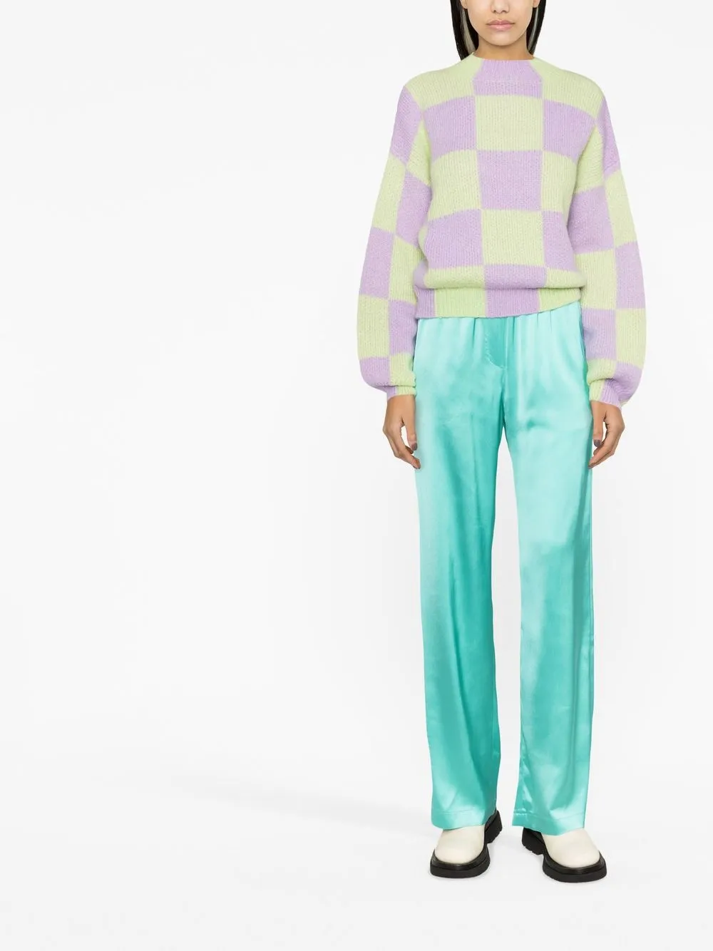 

MSGM satin-finish straight-leg trousers - Blue