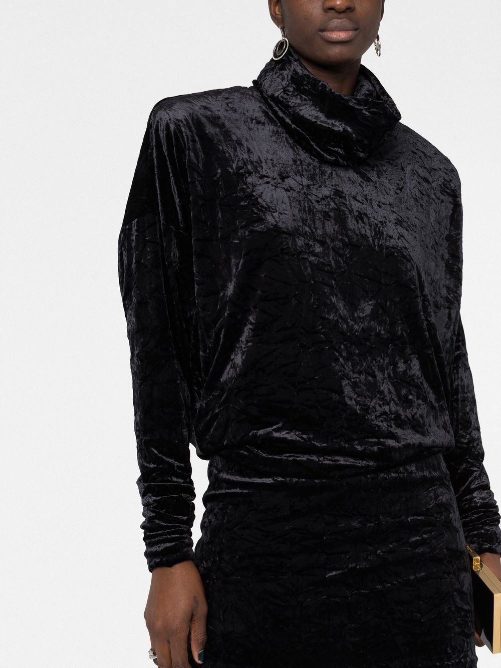 Shop Saint Laurent Roll-neck Velvet Effect Minidress In Black