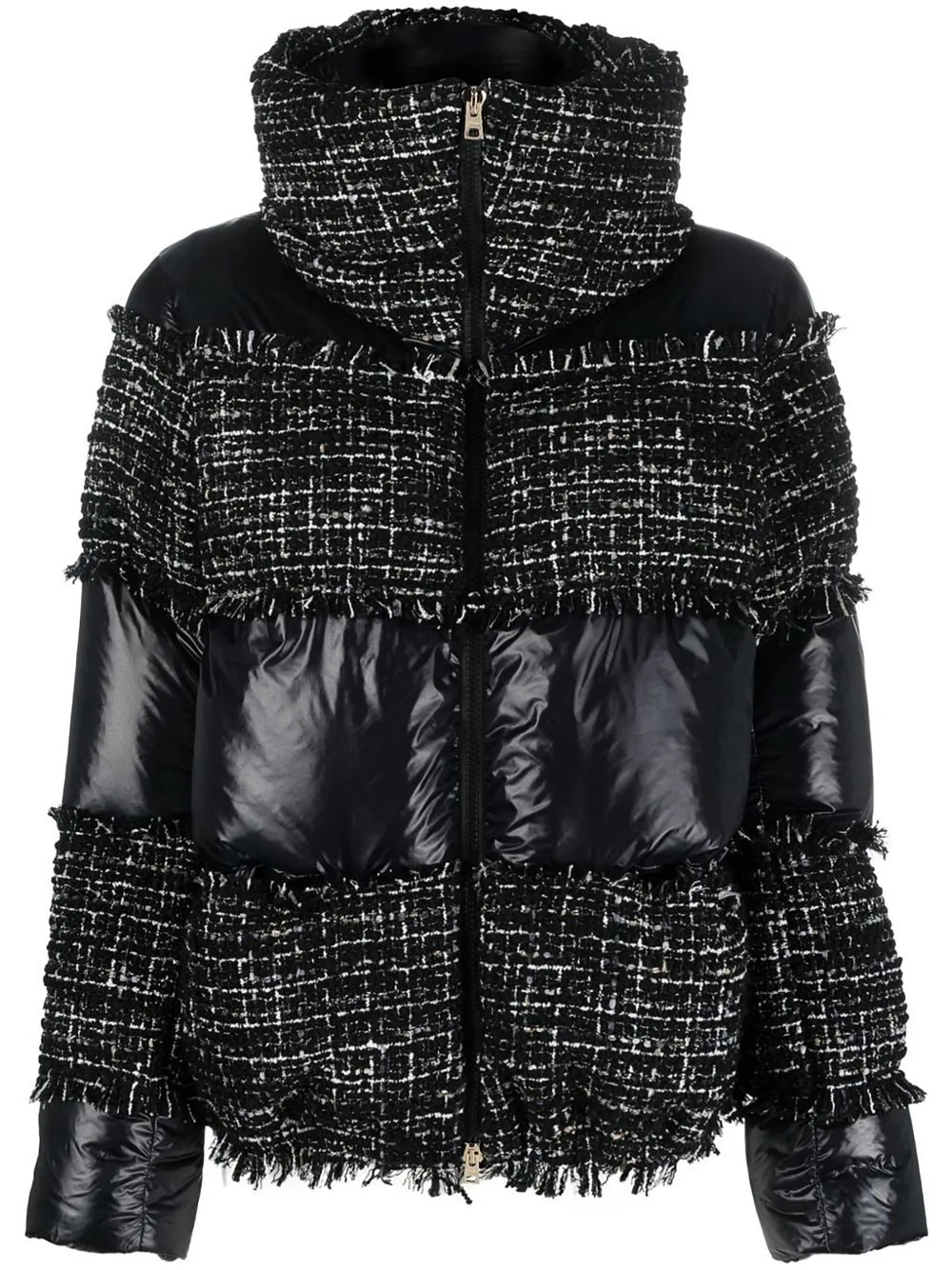 Herno Nylon And Tweed Down Jacket With Front Zip In Black
