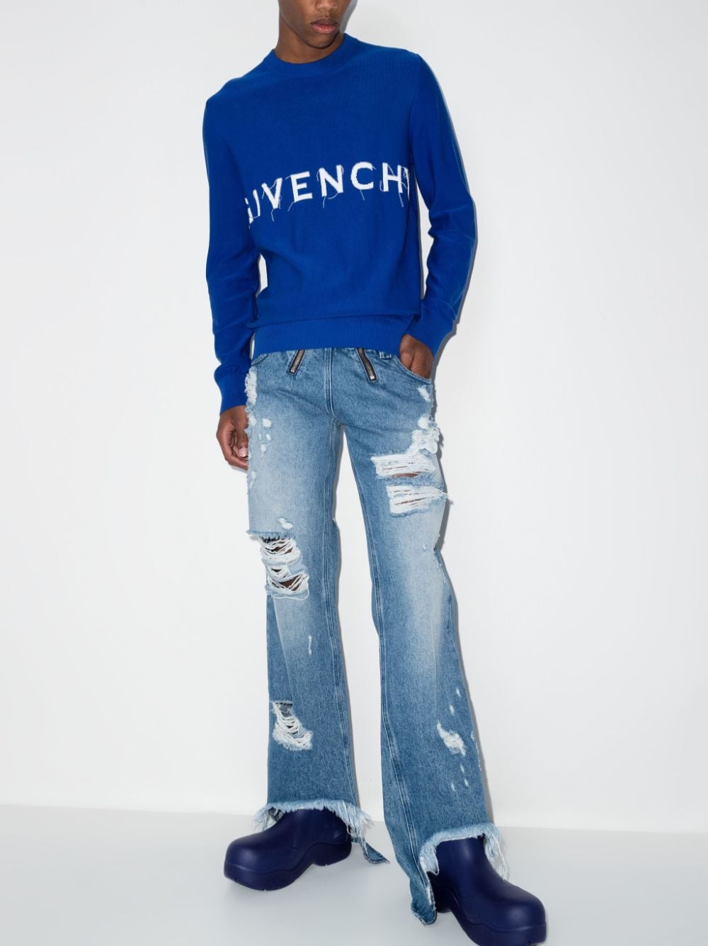 Shop Givenchy Intarsia-knit Logo Jumper In Blue
