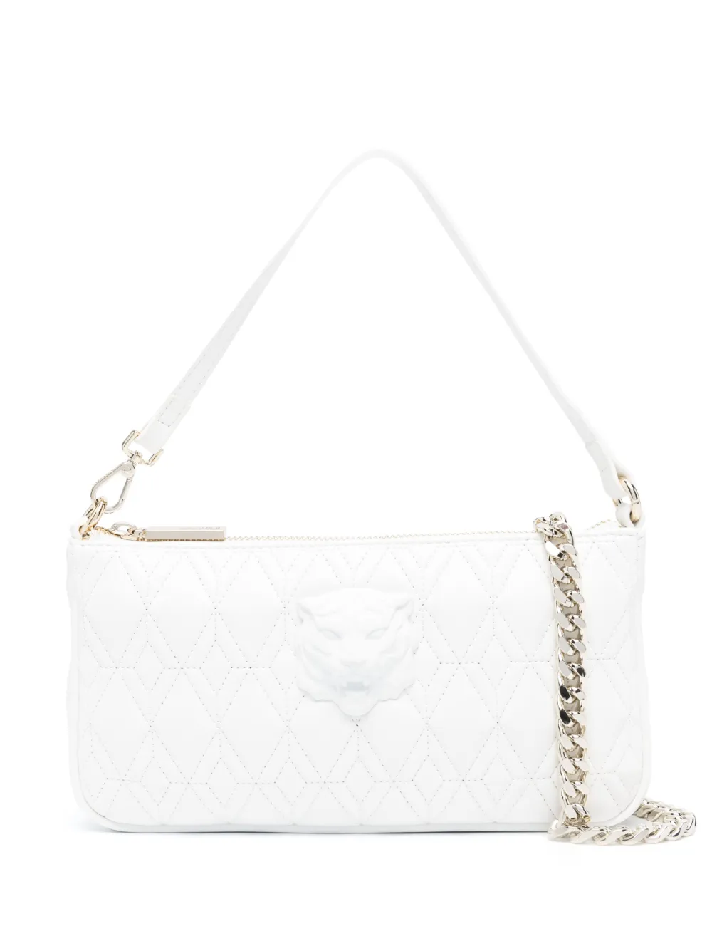 Just Cavalli Tiger-head Quilted Shoulder Bag In White