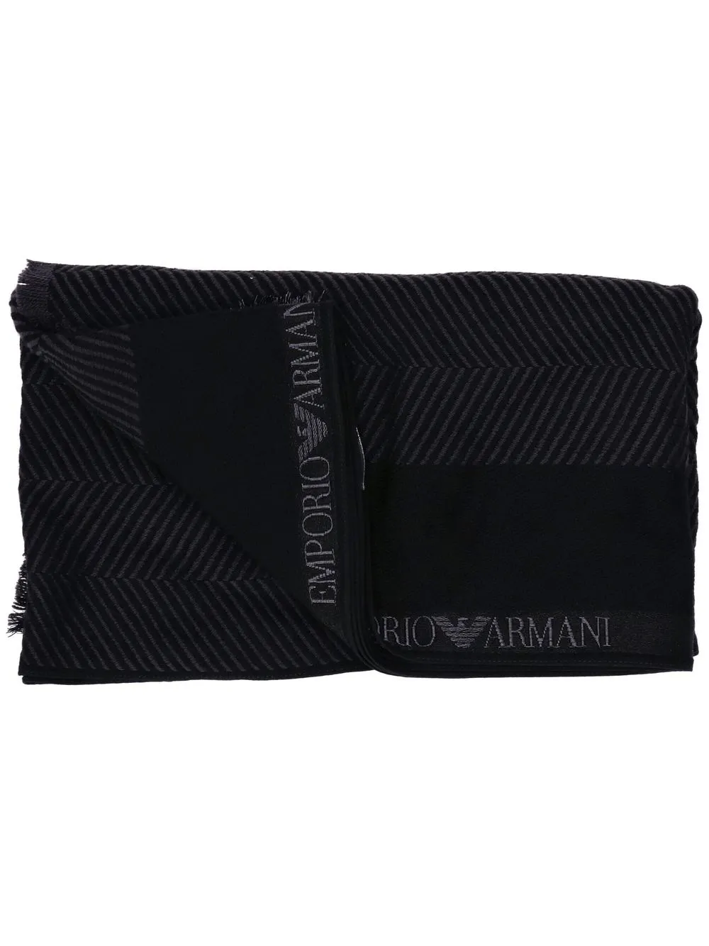 

Emporio Armani embroidered-logo organic-wool scarf - Black