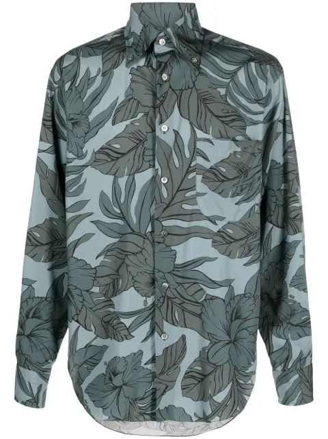 Hibiscus-print long-sleeve shirt