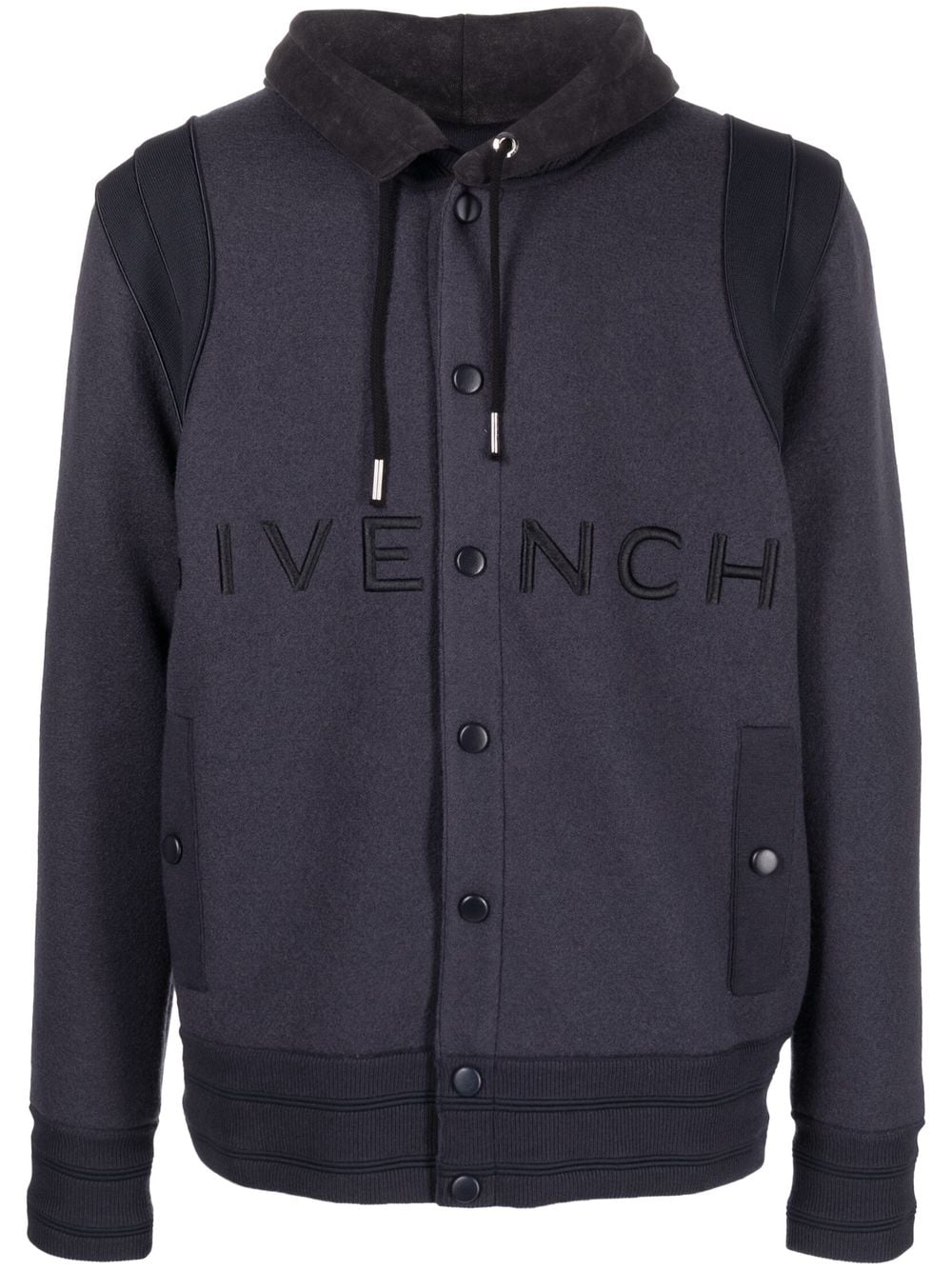 Givenchy Embroidered-logo Hooded Jacket In Blue