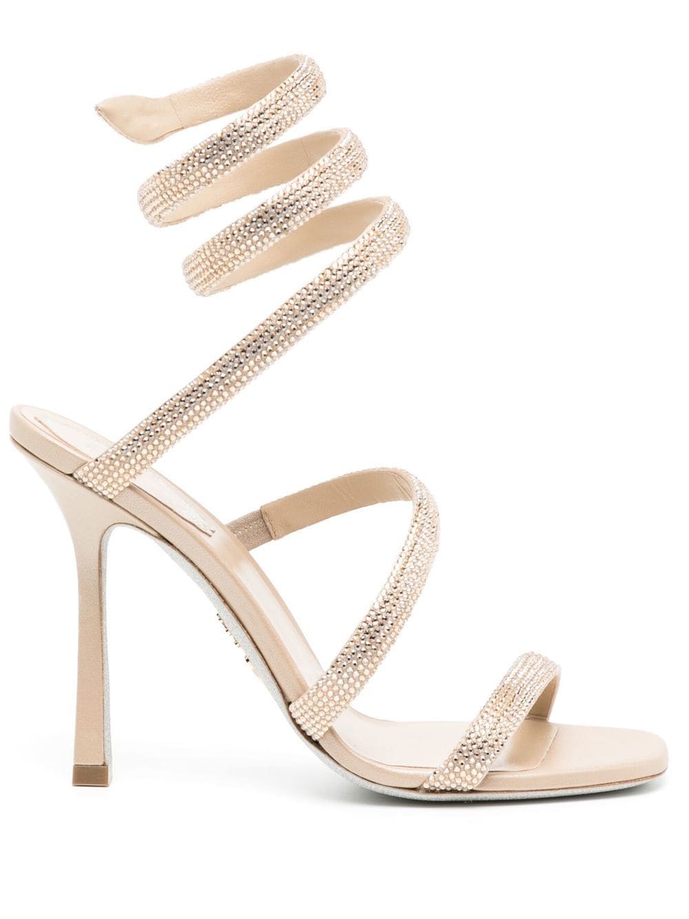 René Caovilla Crystal-embellished Wraparound Sandals In Beige