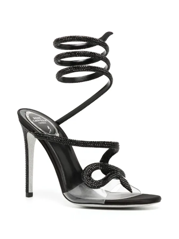 René Caovilla Snake Embellished Sandals | Black | FARFETCH JO