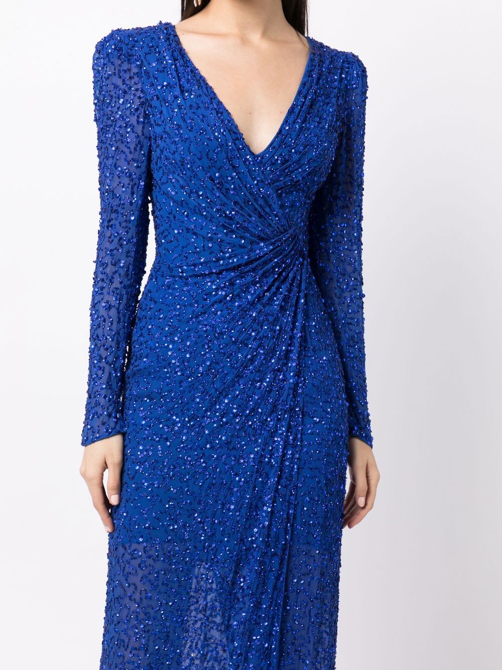 Shop Jenny Packham Bobbie Gathered Sequin Gown In Blue