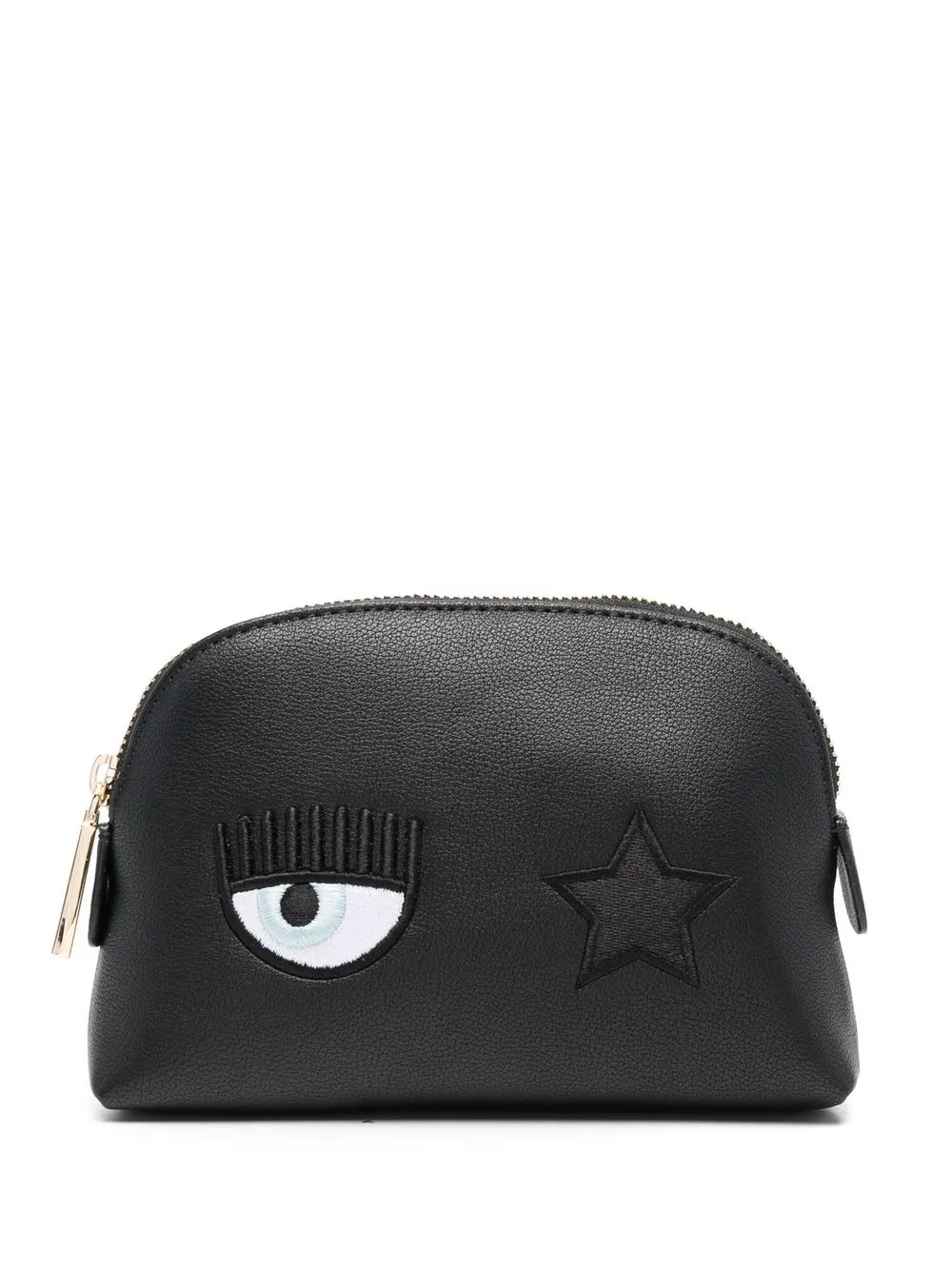 

Chiara Ferragni embroidered faux-leather makeup bag - Black