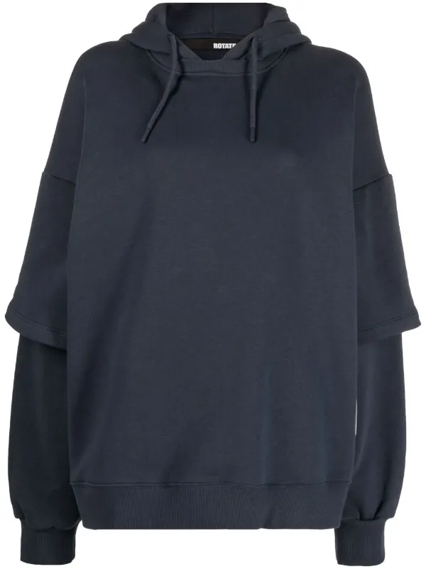 ROTATE BIRGER CHRISTENSEN double sleeve Organic Cotton Hoodie Blue FARFETCH UK