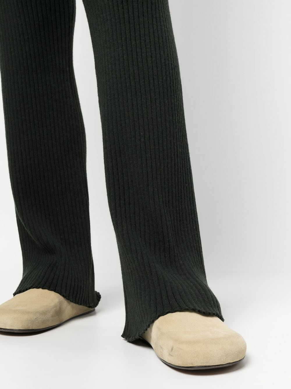 Shop Paula Ribbed-knit Flared Trousers In Green