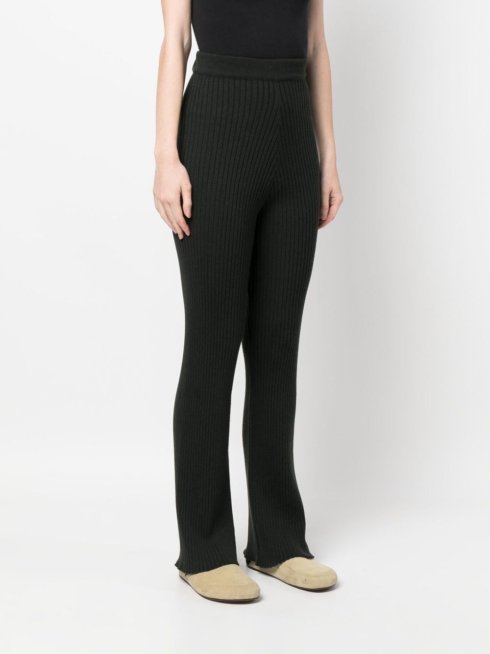 Shop Paula Ribbed-knit Flared Trousers In Green