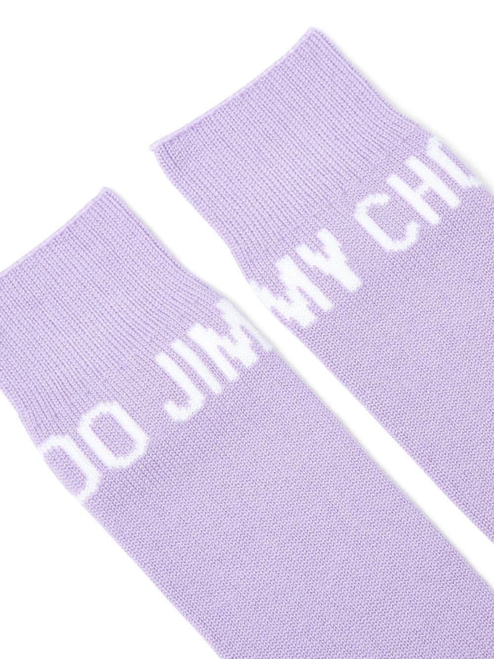 Shop Jimmy Choo Intarsia-knit Logo Socks In Purple