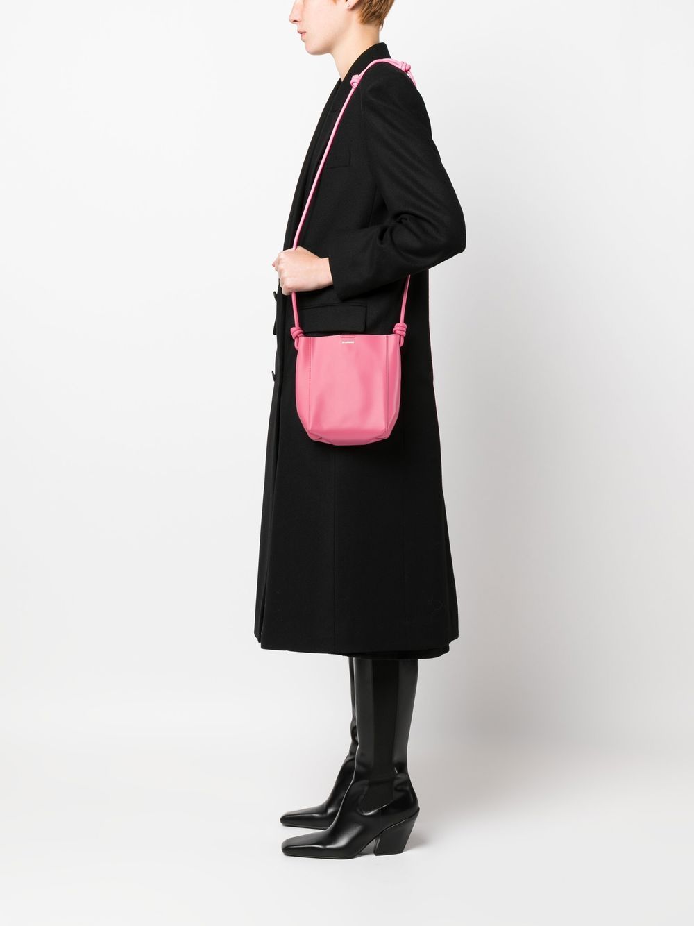 Shop Jil Sander Logo-print Leather Shoulder Bag In Pink