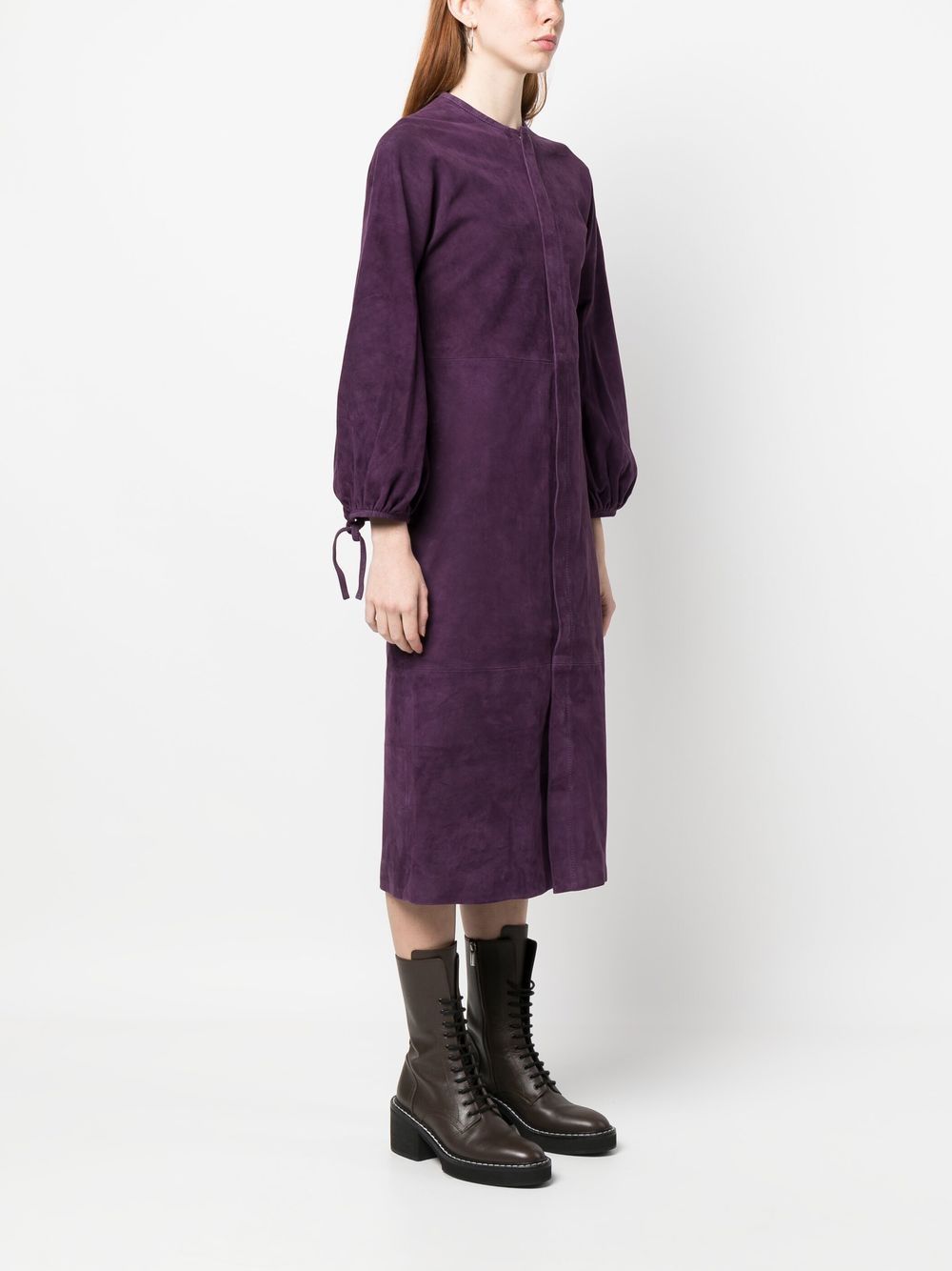 Shop Paula Long Puff Sleeves Midi Dress In Purple