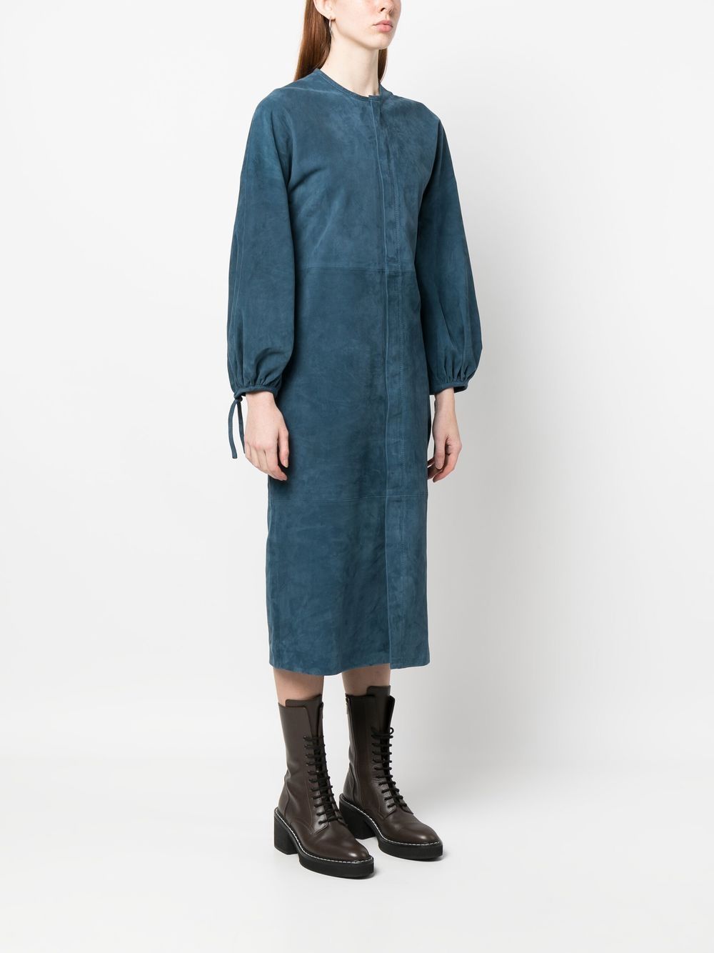 Shop Paula Long Puff Sleeves Midi Dress In Blue