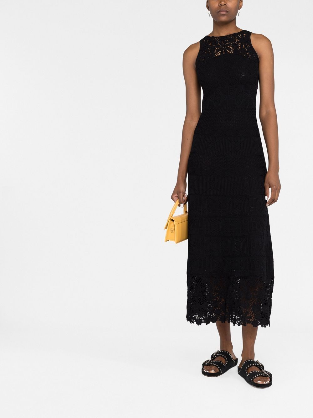 Shop Maje Crochet-knit Midi Dress In Black
