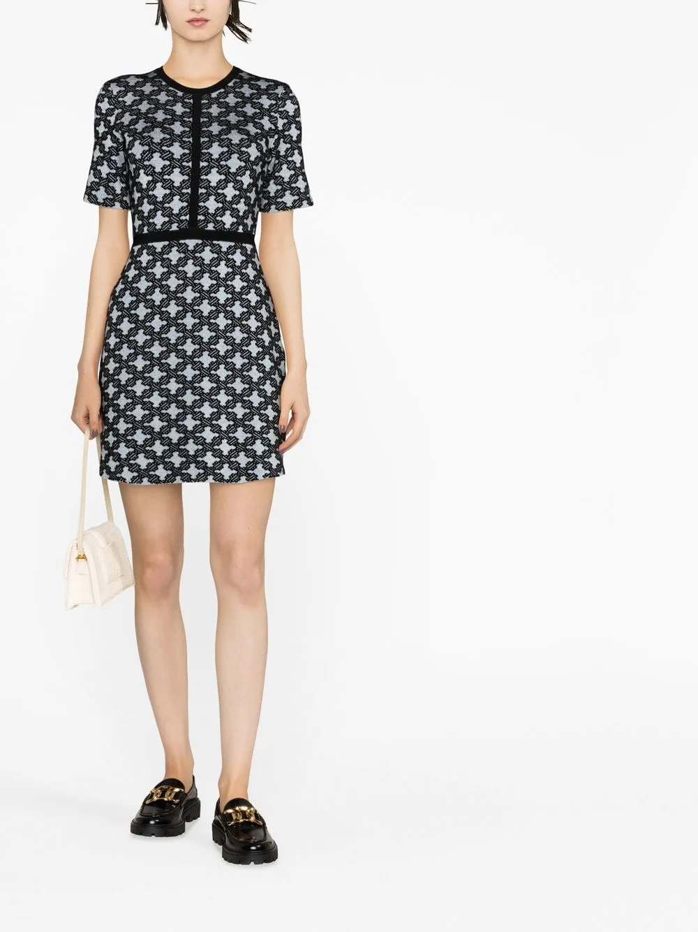 Jacquard Knit Dress In Black/blue