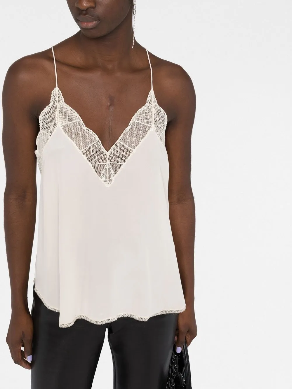 Shop Zadig & Voltaire Lace-trim Tank Top In Neutrals