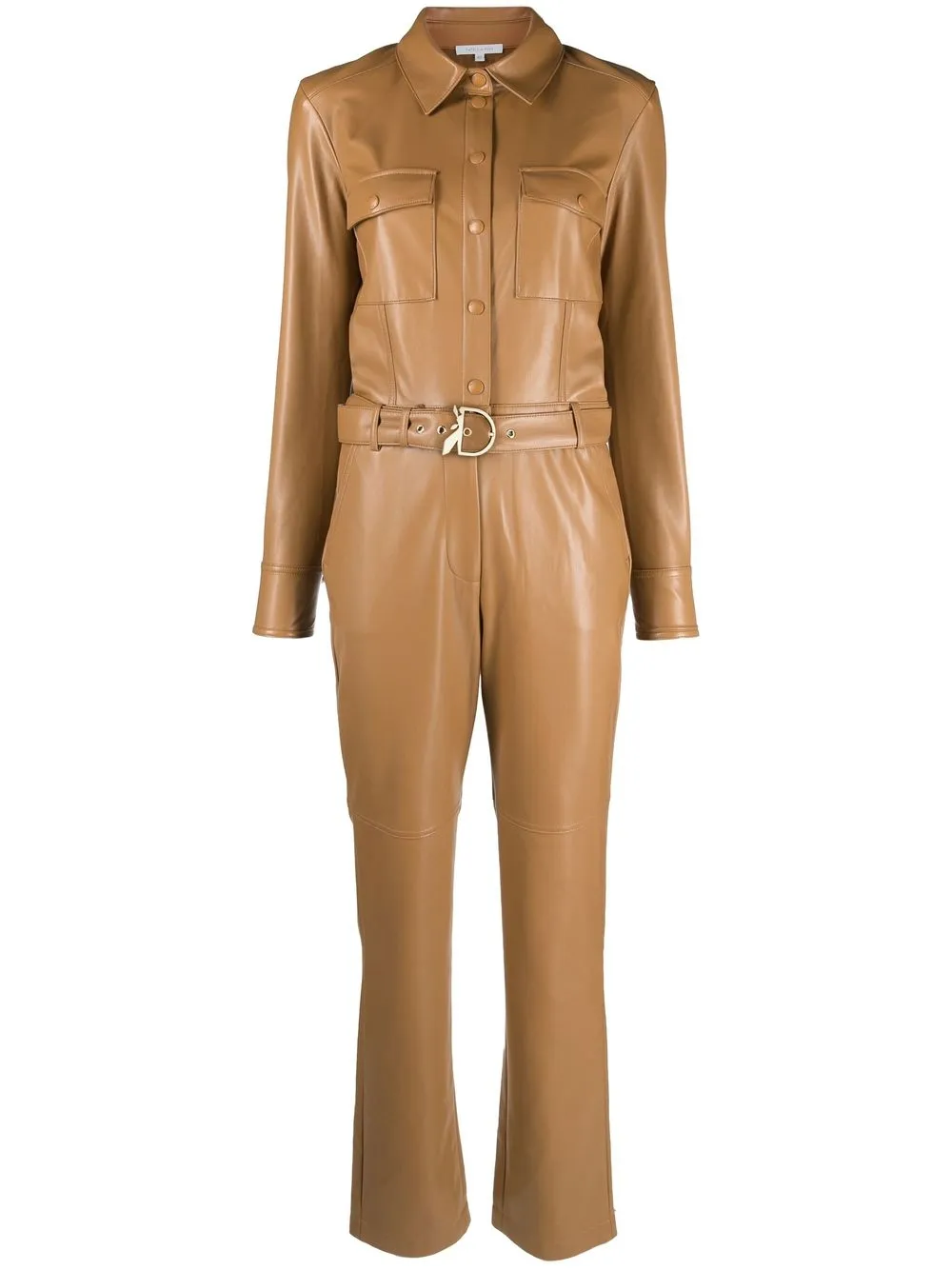 

Patrizia Pepe faux leather belted jumpsuit - Brown