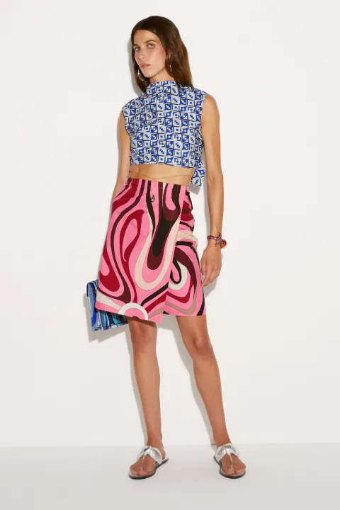 Marmo-Print Cotton Wrap Skirt