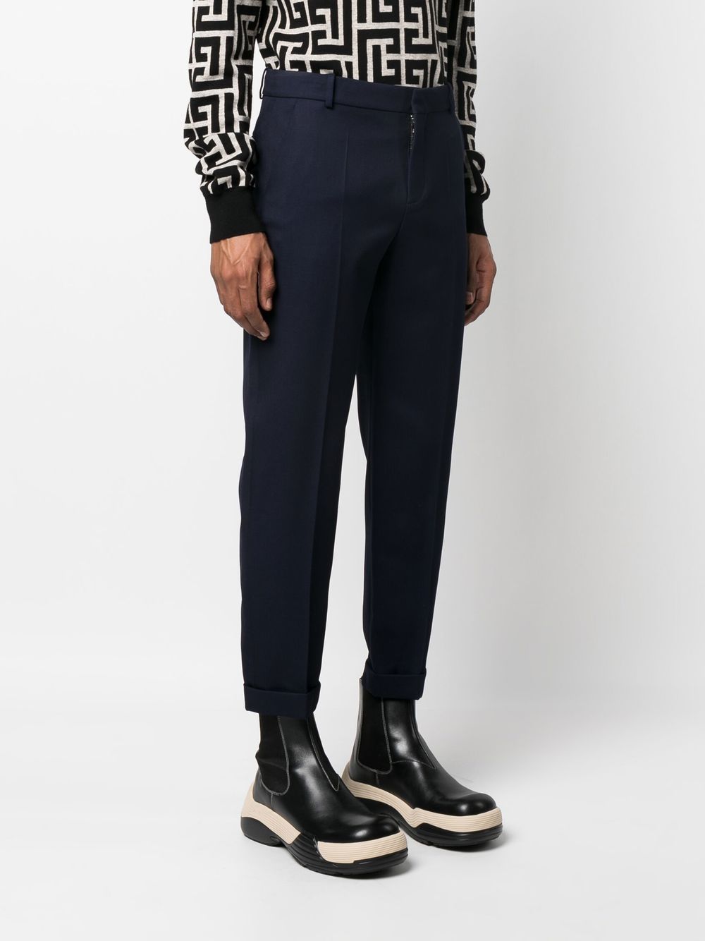 Shop Balmain Straight-leg Tailored-cut Trousers In Blue