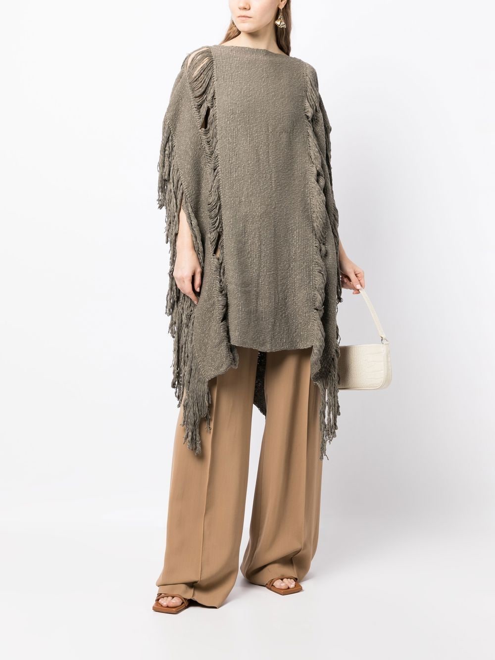 Shop Voz Lace Fringe-detail Tunic In Brown