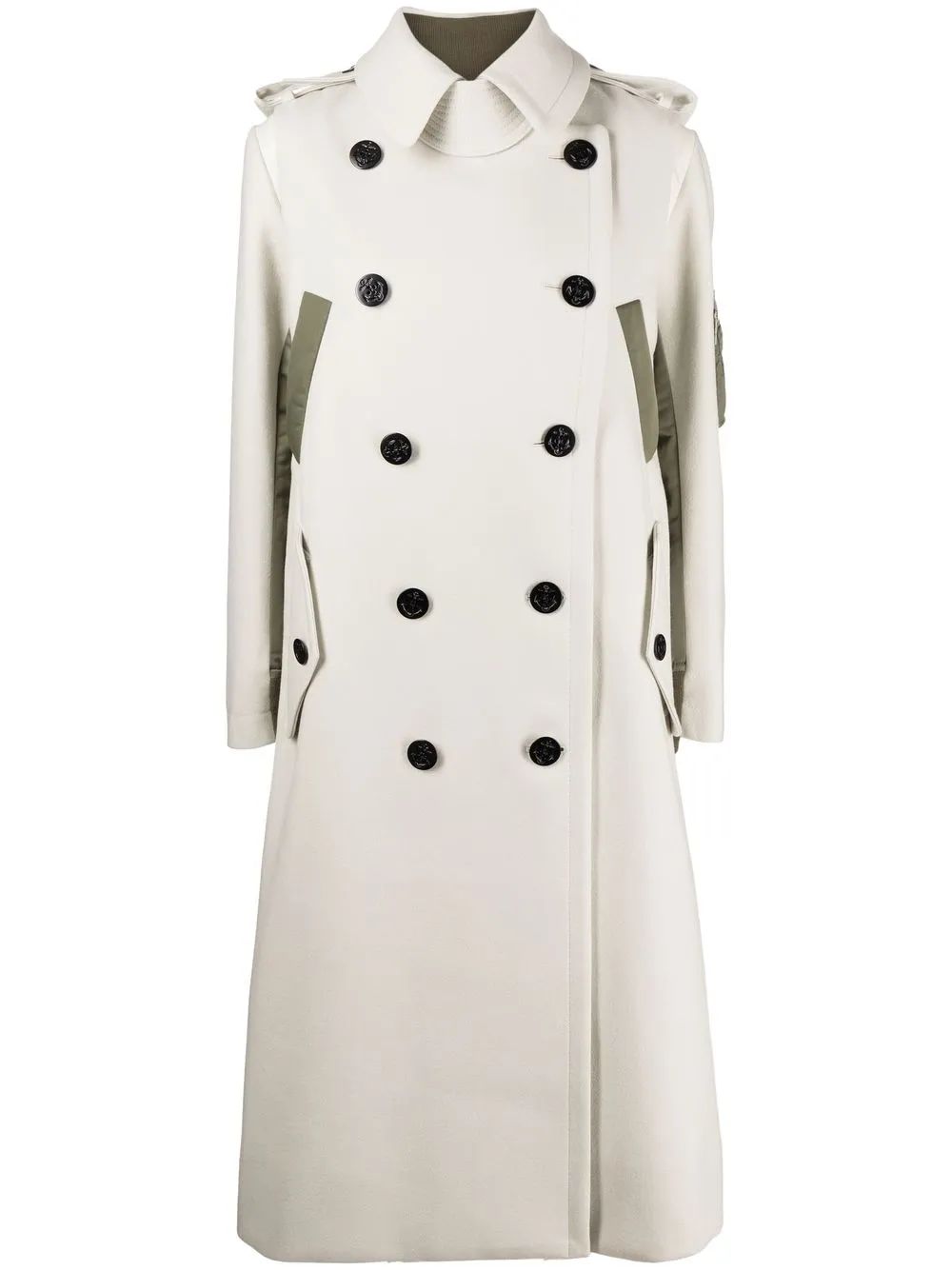 

sacai layered double-breasted trench coat - Green