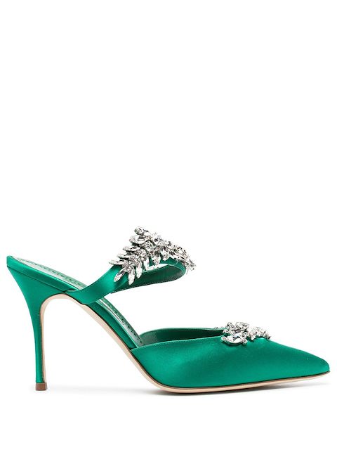 Manolo Blahnik Lurum 90mm embellished mules