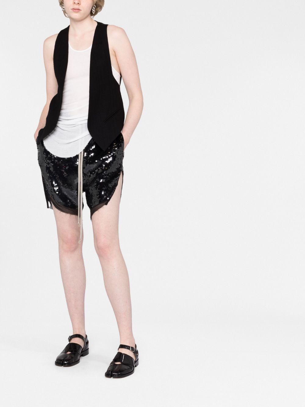 Shop Rick Owens Sequin-embellished Track Shorts In Black