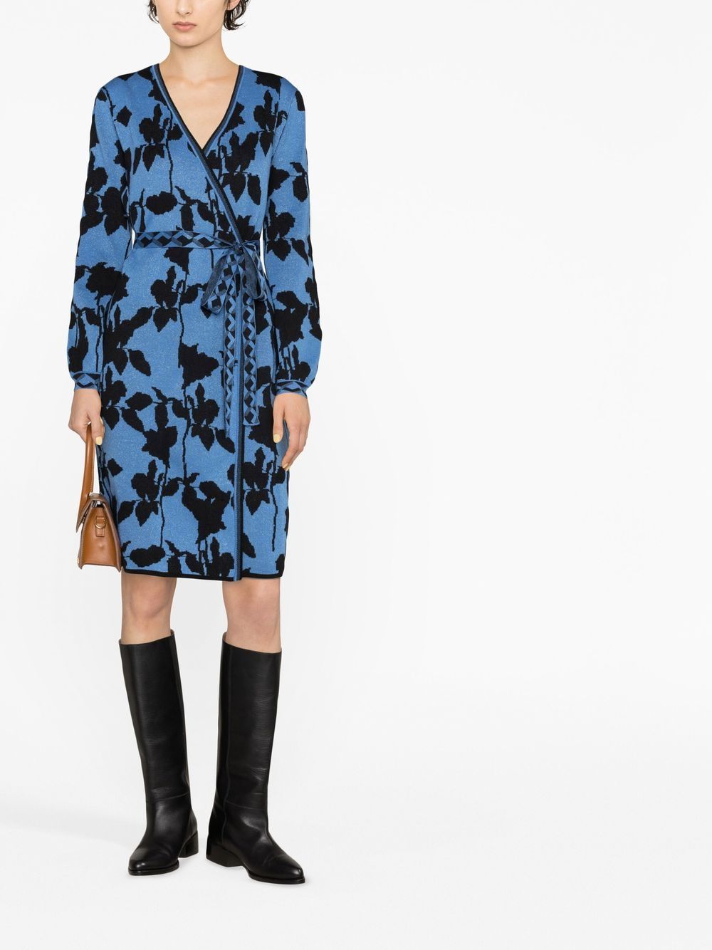 DVF Diane von Furstenberg Wikkeljurk met bloemenjacquard - Blauw