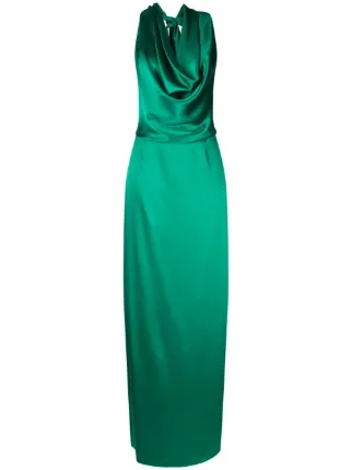 green emerald velvet dress Emerald Jersey Thin Straps Designer Cowl Neck Mermaid Long Prom Dress