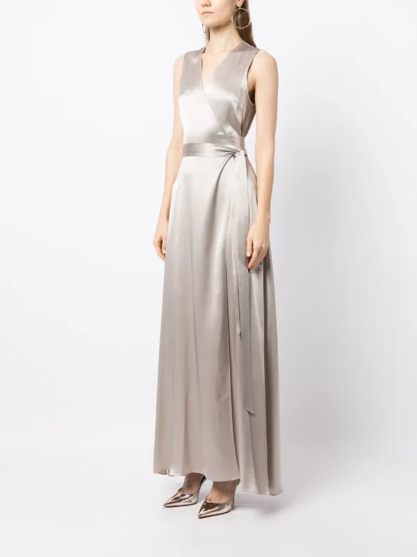 grey wrap maxi dress Satin Wrap Maxi Dress with Slit