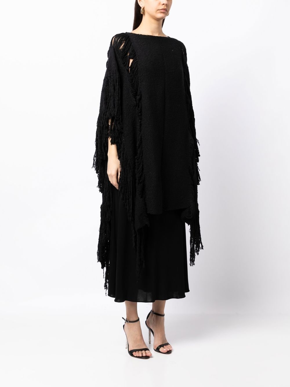 Shop Voz Lace Fringe Manta Knitted Top In Black