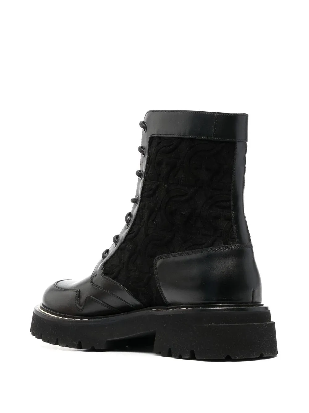 Shop Ferragamo Panelled Leather Lace-up Boots In Black