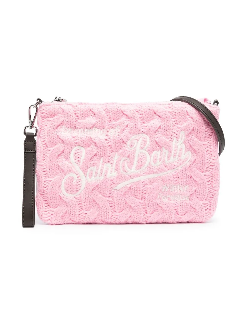 

MC2 Saint Barth Kids cable-knit logo-embroidered pouch - Pink