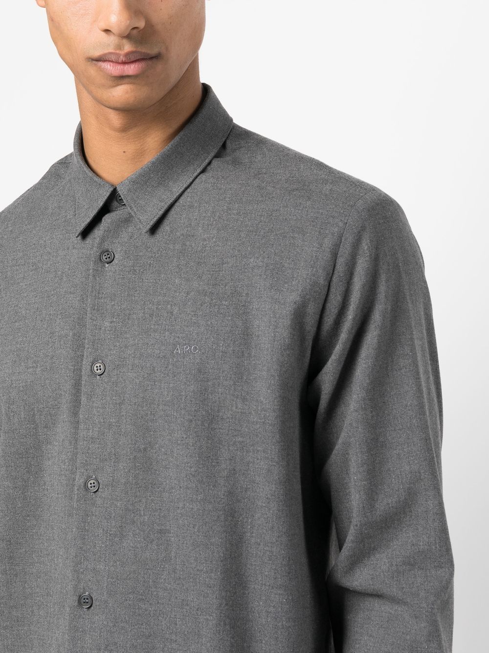 Shop Apc Button-up Flannel Shirt In Grey